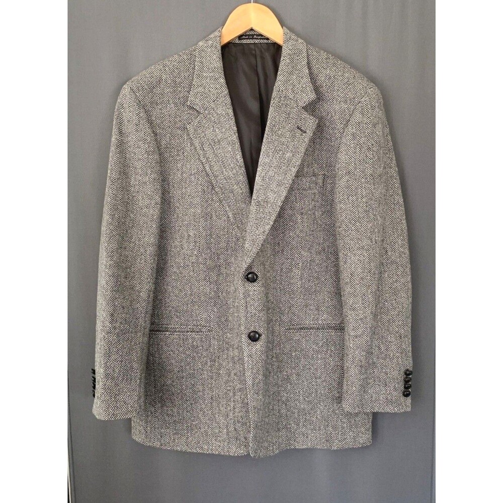 Vintage Carl Michaels Herringbone Wool Blazer Sport Coat Mens 42R Brown Academia